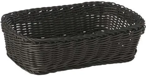 Brødkurv, rektangulær, svart plastflett, 31x21xH9 cm
