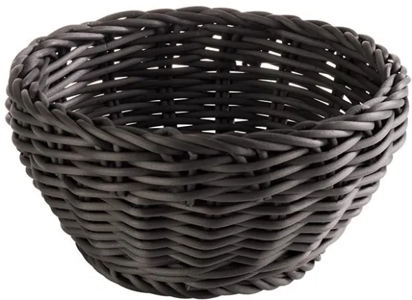 Brødkurv, rund, svart plastflett, Ø16xH8 cm