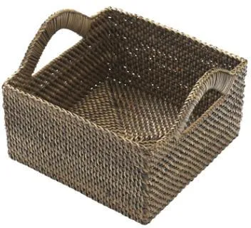 Brødkurv Bastian, kvadrat, lys/mørk nitoflett, 18x18xH9,5 cm