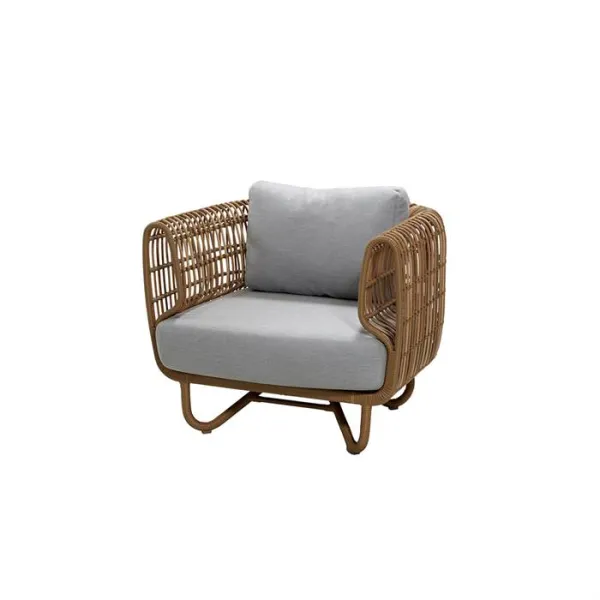 Cane-Line Nest loungestol - Natur med grå pute