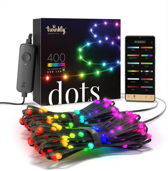 Twinkly Dots - 400 appstyrte RGB LED-lys. 20 meter. Svart kabel.