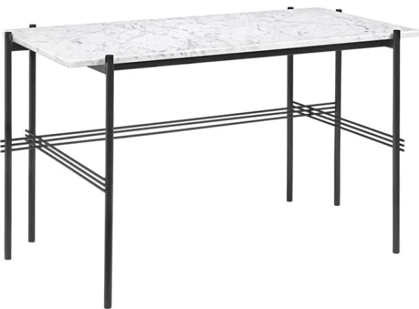 GUBI TS Skrivebord 120 x 60 cm med Sort Base og Hvit Carrara Marmor Topp