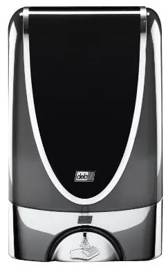 Deb Stoko dispenser, berøringsfri, i svart plast m. kromkant, 1,2 L